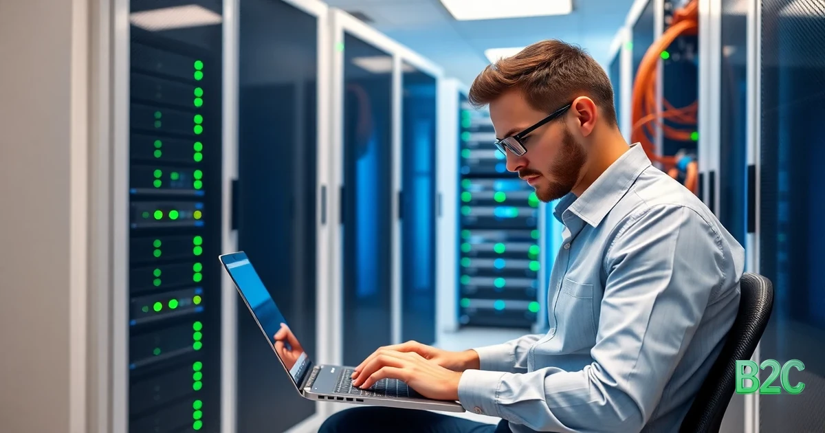IT-администратор устанавливает платформу 1С на компьютер в серверной комнате